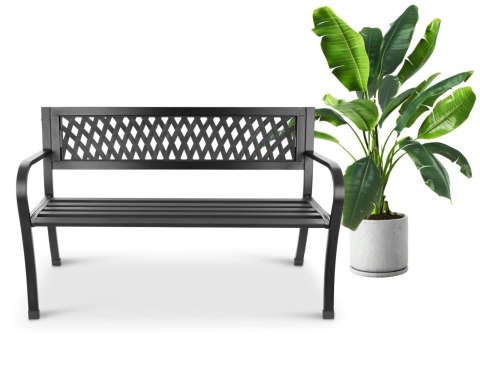 Ławka Ogrodowa 125 cm Czarna Metalowa Ażurowa z Oparciem