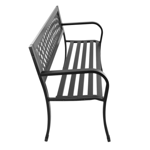 Ławka Ogrodowa 125 cm Czarna Metalowa Ażurowa z Oparciem