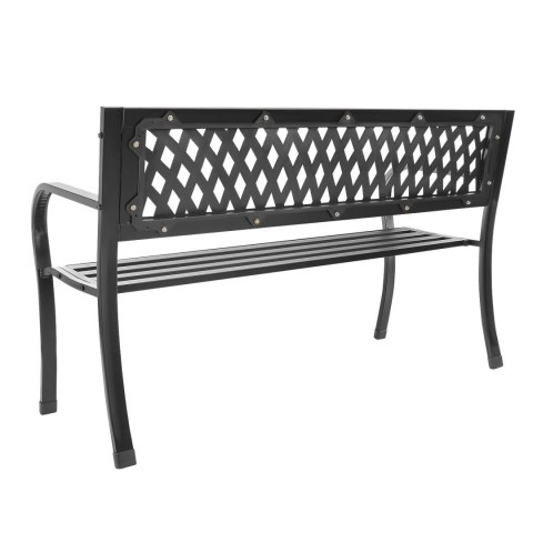 Ławka Ogrodowa 125 cm Czarna Metalowa Ażurowa z Oparciem