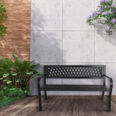 Ławka Ogrodowa 125 cm Czarna Metalowa Ażurowa z Oparciem