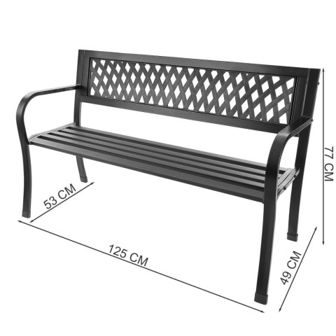 Ławka Ogrodowa 125 cm Czarna Metalowa Ażurowa z Oparciem