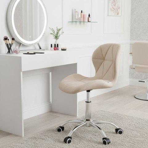 Fotel Obrotowy Welur Bauerkraft Krzesło 360° Pikowane Chrom Beżowy