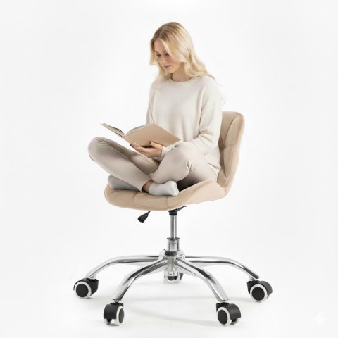 Fotel Obrotowy Welur Bauerkraft Krzesło 360° Pikowane Chrom Beżowy