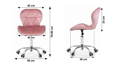Fotel Obrotowy Welur Bauerkraft Krzesło 360° Pikowane Chrom Różowe