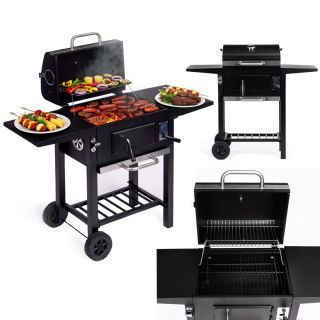 Grill węglowy ogrodowy z pokrywą termometr półki ruszt regulowany
