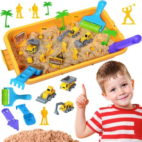 Piasek kinetyczny plac budowy zestaw walizka pojazdy 1000g 3+