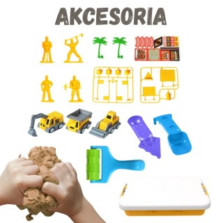 Piasek kinetyczny plac budowy zestaw walizka pojazdy 1000g 3+