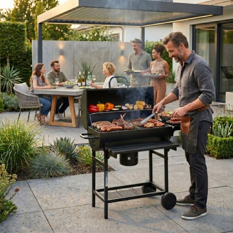 Grill węglowy ogrodowy z pokrywą Garden termometr duży ruszt półki kółka