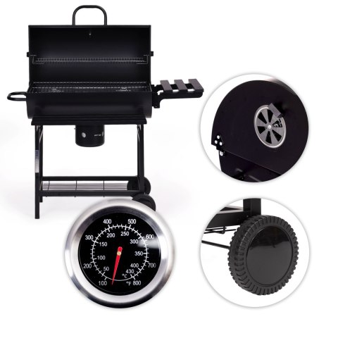 Grill węglowy ogrodowy z pokrywą Garden termometr duży ruszt półki kółka
