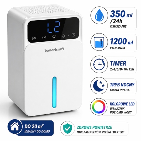 Kompaktowy cichy mini osuszacz powietrza pochłaniacz wilgoci 350ml/24h 1,2l