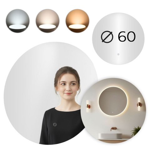 Lustro łazienkowe LED 60 cm okrągłe dotykowe 3 barwy ModernHome