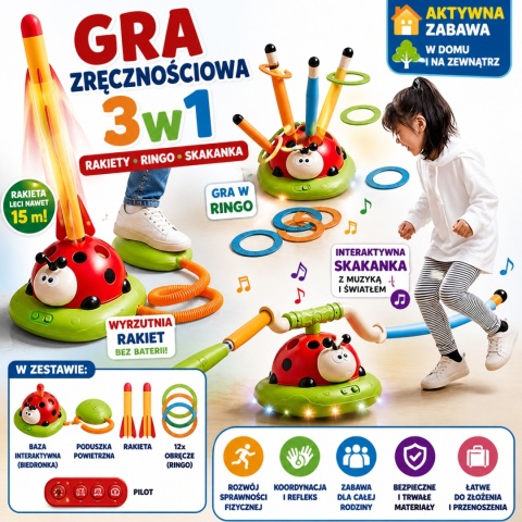 Gra zręcznościowa 3w1 dla dzieci rakiety ringo skakanka Luxma
