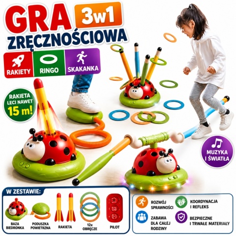 Gra zręcznościowa 3w1 dla dzieci rakiety ringo skakanka Luxma