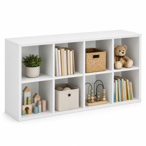 Regał MALAX 2x4 biały 147 cm 8 półek na książki zabawki komorowy