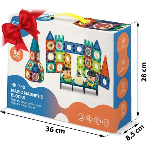 Klocki Konstrukcyjne Magnetyczne 3D RK-768 98 Elementów Wieża z Figurkami