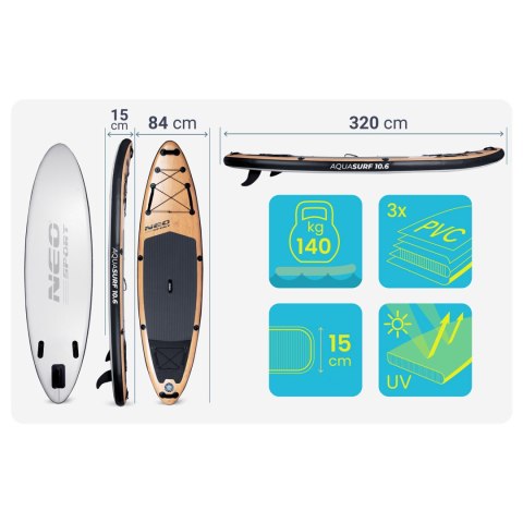 Deska SUP Aquasurf 320 x 84 x 15 cm pompowana zestaw wiosło plecak EVA