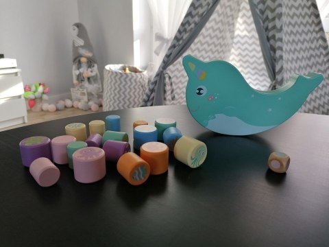 Gra Balansująca Delfinek Jednorożec Montessori Drewniana Układanka AdamToys