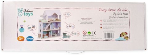 Drewniany domek dla lalek XXL 3 piętra winda mebelki taras 81 cm