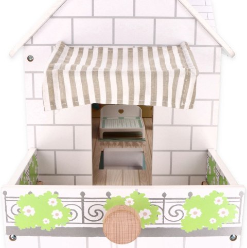 Drewniany domek dla lalek XXL 3 piętra winda mebelki taras 81 cm