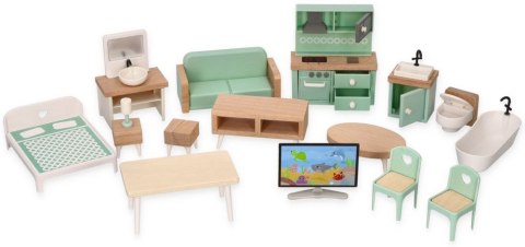 Drewniany domek dla lalek XXL 3 piętra winda mebelki taras 81 cm