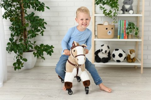 Konik na kółkach interaktywny brązowy dźwięki gumowe koła 50 kg