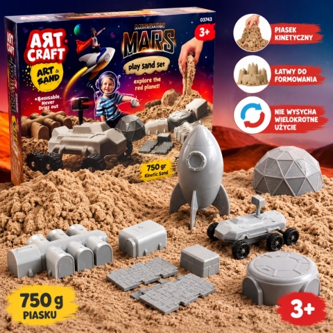 Piasek kinetyczny Misja Mars rakieta łazik kosmos zestaw 750 g