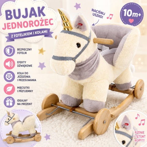 Bujak Jednorożec Na Biegunach Z Fotelikiem Koła Dźwięki Jeździk Dla Dzieci