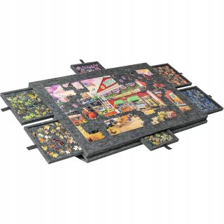 Stolik do Układania Puzzli 2w1 6 Szuflad Filcowy Organizer Czarny 77 x 53 cm