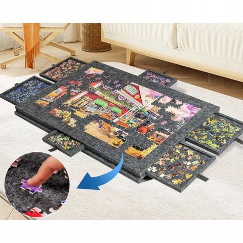 Stolik do Układania Puzzli 2w1 6 Szuflad Filcowy Organizer Czarny 77 x 53 cm
