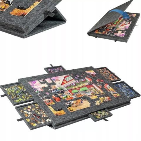 Stolik do Układania Puzzli 2w1 6 Szuflad Filcowy Organizer Czarny 77 x 53 cm