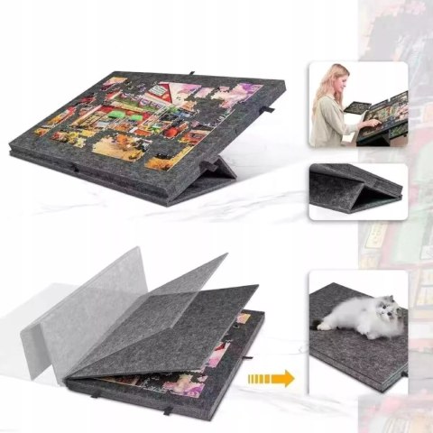 Stolik do Układania Puzzli 2w1 6 Szuflad Filcowy Organizer Czarny 77 x 53 cm