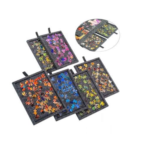 Stolik do Układania Puzzli 2w1 6 Szuflad Filcowy Organizer Czarny 77 x 53 cm