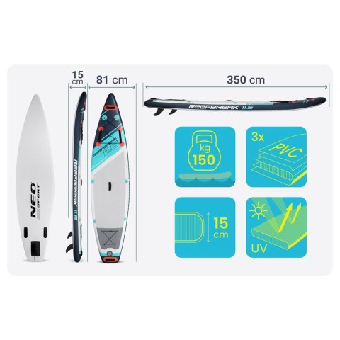 Deska SUP Reefbreak 350 cm Pompowana Zestaw Wiosło Pompka Leash
