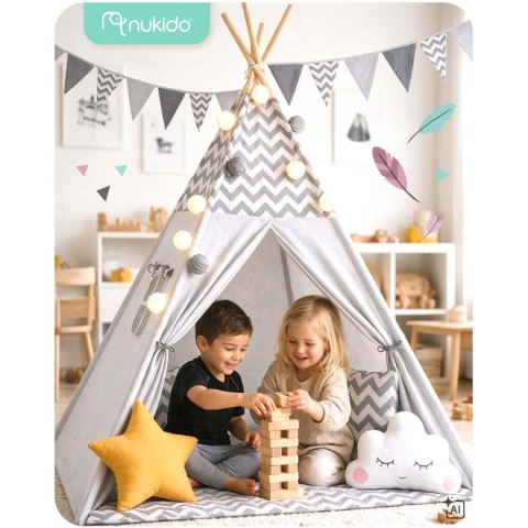 Namiot tipi dla dzieci ze światełkami Nukido - szary