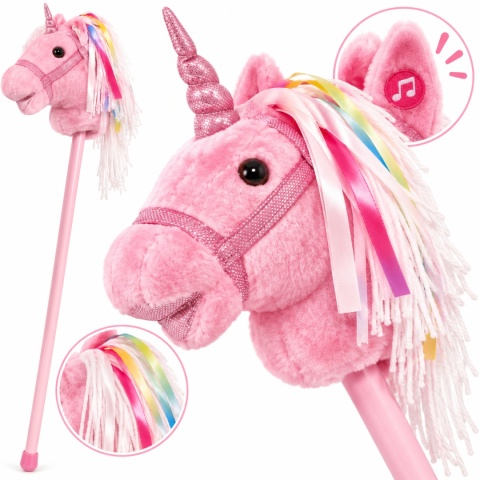 Hobby Horse Rosa Jednorożec na Patyku z Dźwiękiem Konik Różowy 85 cm