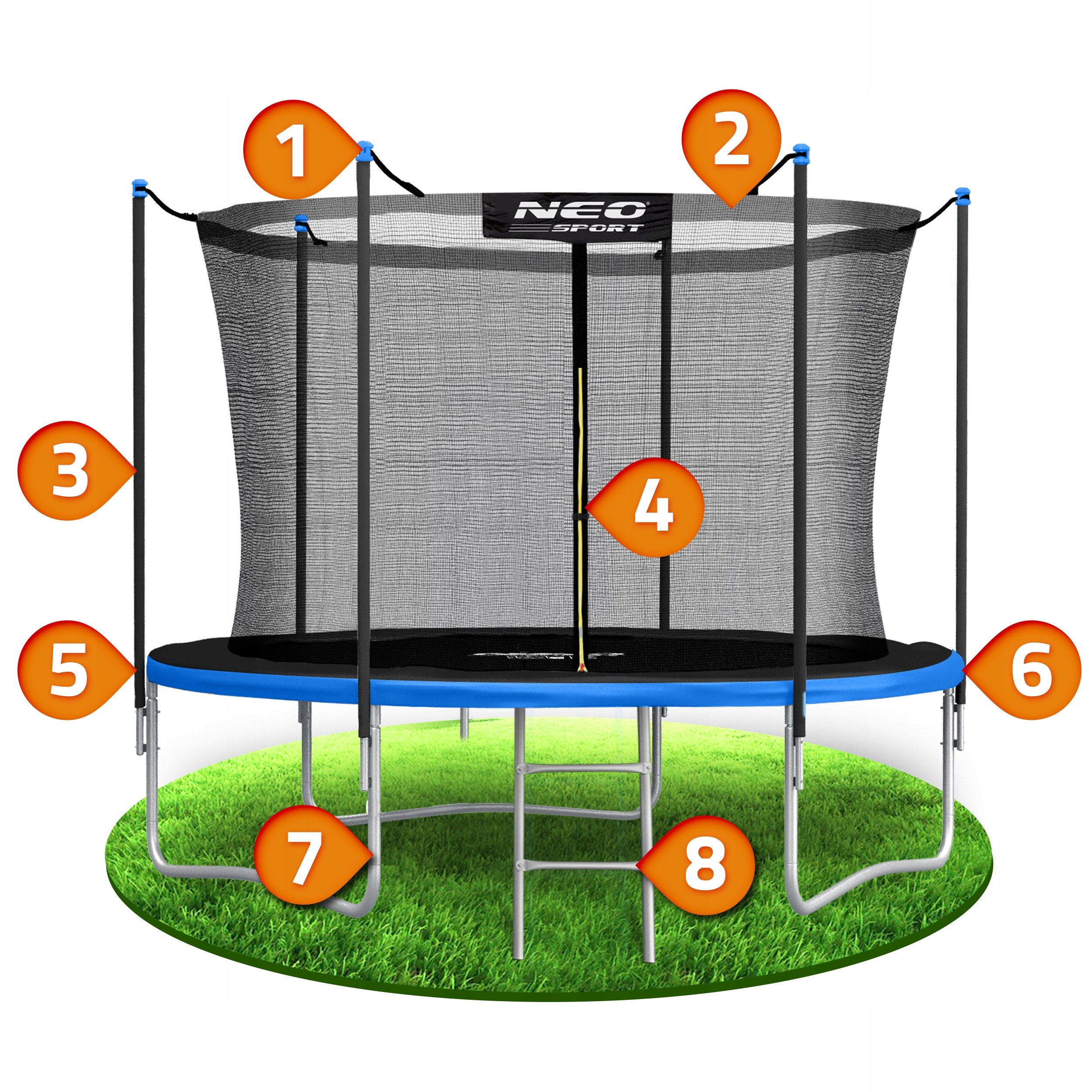 Trampolina ogrodowa dla dzieci 252cm 8ft Neosport DRABINKA SIATKA WEWNĘTRZN Kod producenta NS-08W181